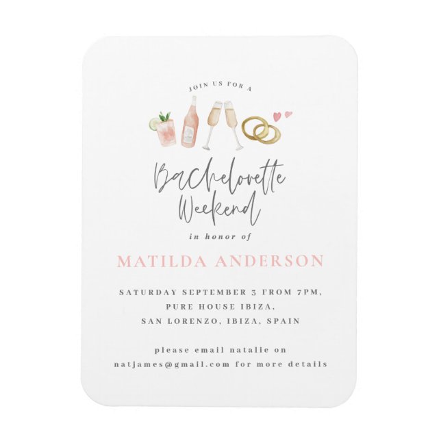 Girly pink champagne chic bachelorette itinerary a magnet (Vertical)