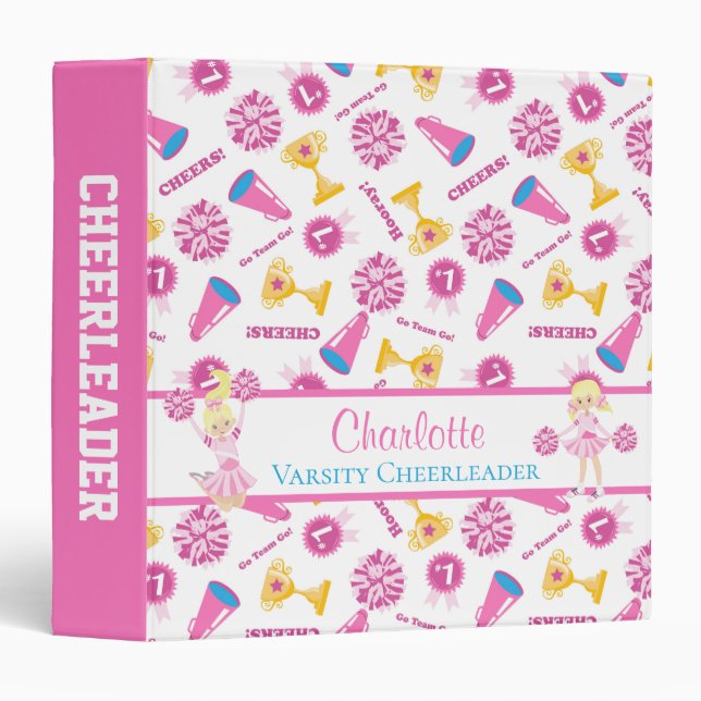 Girly Pink Cheerleader Megaphone Personalized Binder (Front/Spine)