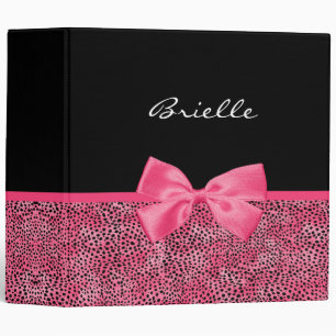 Girly Pink Cheetah Print With Cute Bow and Name Binder