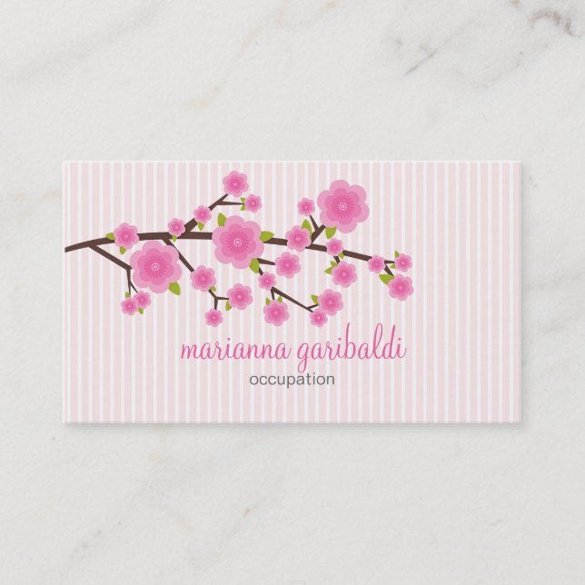 Girly Pink Cherry Blossom Personalized Business Card (Front)