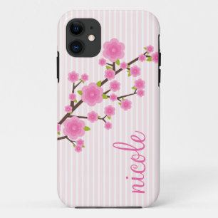 Girly Pink Cherry Blossom Personalized iPhone 11 Case
