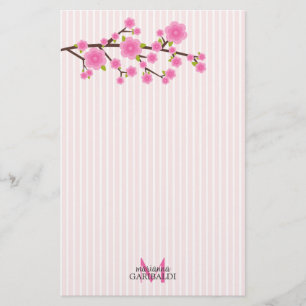 Girly Pink Cherry Blossom Personalized Stationery