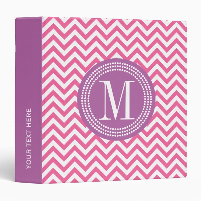 Girly Pink Chevron Zigzag Personalized Monogram Binder (Front/Spine)