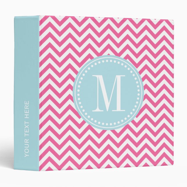 Girly Pink Chevron Zigzag Personalized Monogram Binder (Front/Spine)
