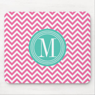 Girly Pink Chevron Zigzag Personalized Monogram Mouse Pad