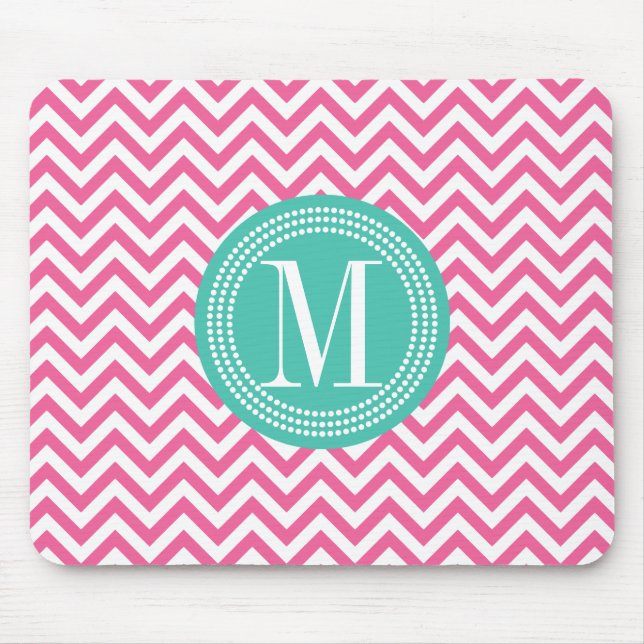 Girly Pink Chevron Zigzag Personalized Monogram Mouse Pad (Front)