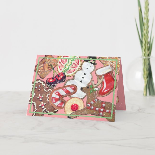 Girly Pink Christmas Cookie Candy Baking Cute Holiday Card (Front)