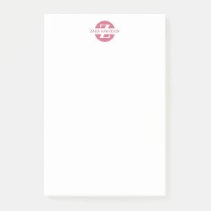Girly Pink Circle Name Minimal Business Monogram Post-it Notes