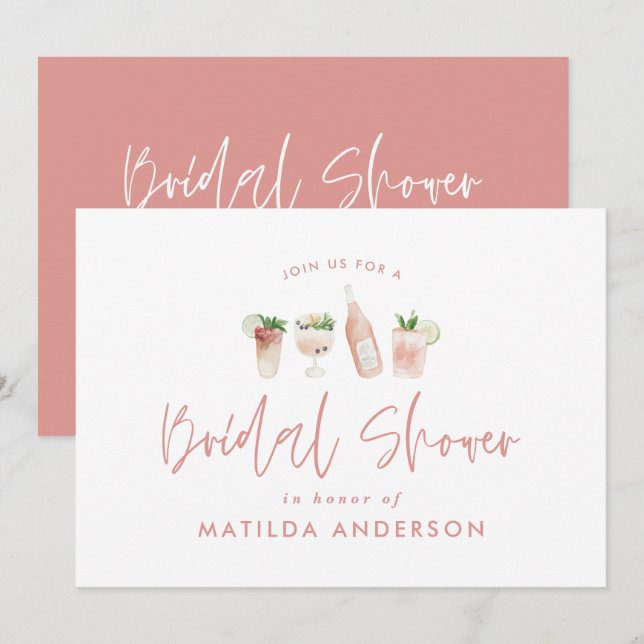 Girly pink cocktail stylish modern bridal shower announcement (Front/Back)