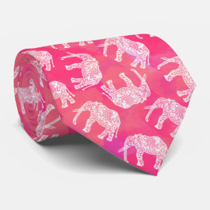 girly pink colorful tribal floral elephant pattern tie