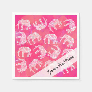 girly pink colourful tribal floral elephant patter napkin