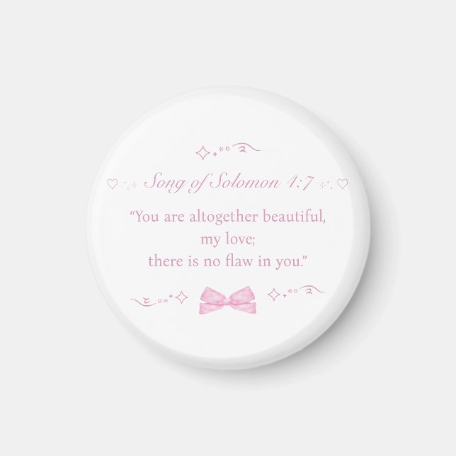 Girly Pink Coquette Bow Christian Bible Verse Magnet (Front)
