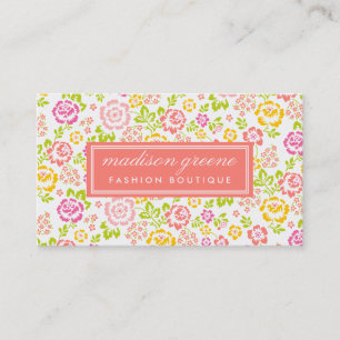 Girly Pink & Coral Floral Pattern Personalized Business Card