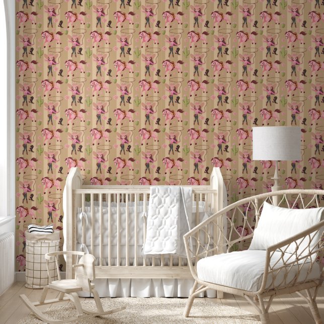 Girly Pink Cowgirl Horse Rodeo Western Design Wallpaper (Kids)