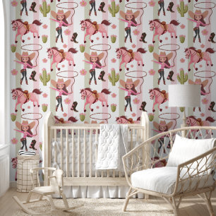 Girly Pink Cowgirl Horse Rodeo Western Design Wallpaper