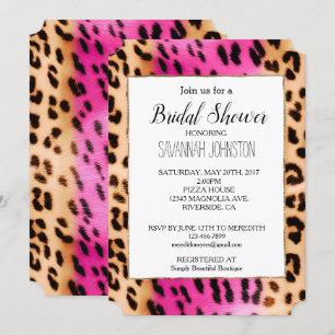 Girly Pink Cream Black Leopard Print Invitation