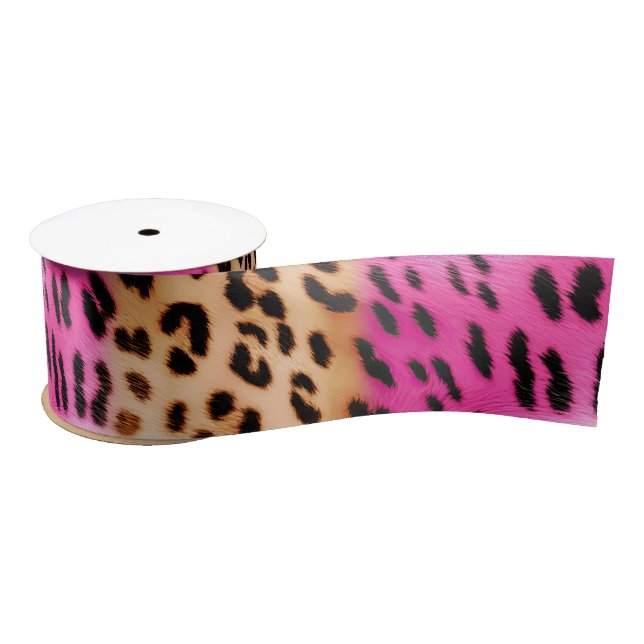 Girly Pink Cream Black Leopard Print Satin Ribbon (Spool)
