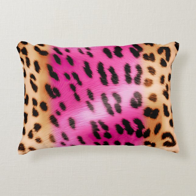 Girly Pink Cream Leopard Print Accent Pillow (Front)
