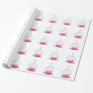 Girly Pink Cupcake Birthday Wrapping Paper