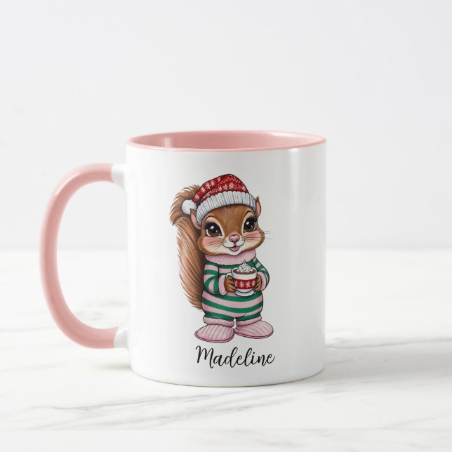 Girly Pink Custom Christmas Squirrel Mug (Left)