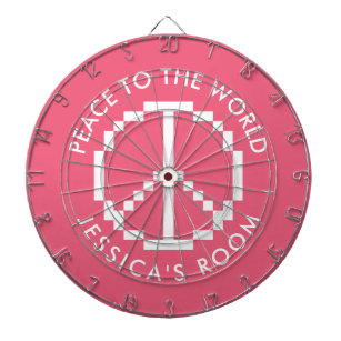 Girly pink custom dartboard with peace sign