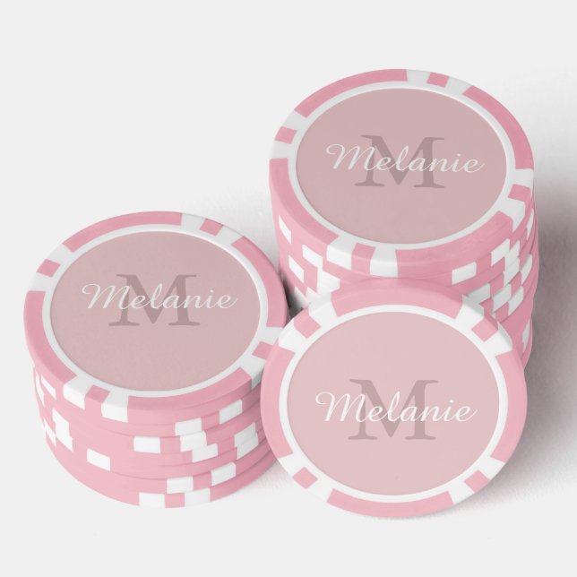 Girly Pink Custom Monogram Name and Initial Poker Chips (Stack)
