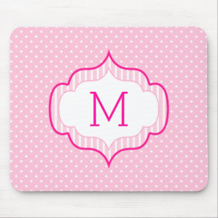 Girly Pink Custom Monogram Polka Dot Pattern Mouse Pad