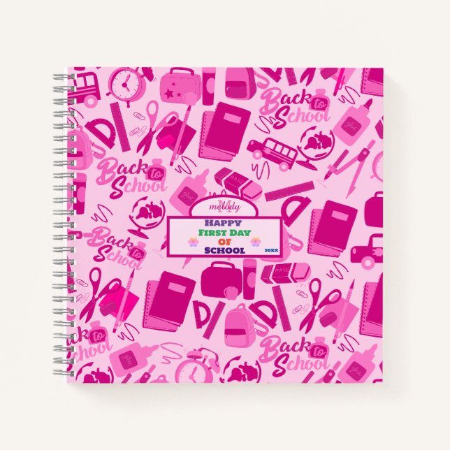 girly pink Customizable Back to School Pattern Notebook (Front)