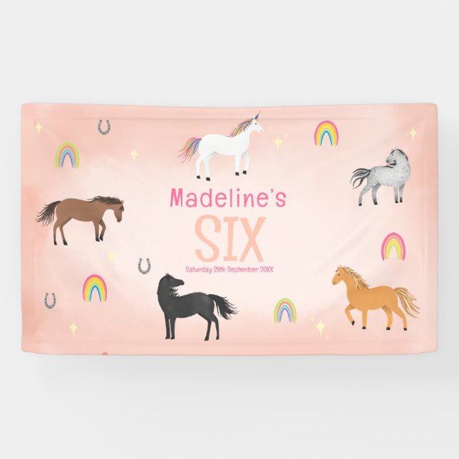 Girly Pink Cute Horse Unicorn Birthday Sign (Horizontal)