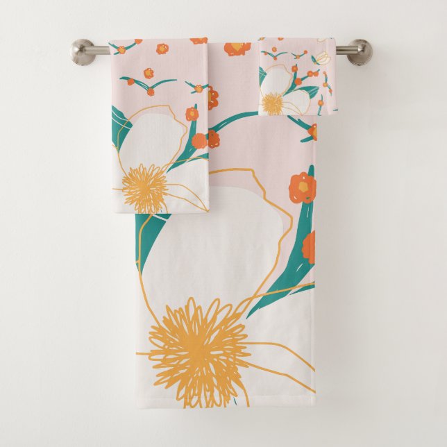 Girly pink Cute seamless botanical pattern  Bath Towel Set (Insitu)