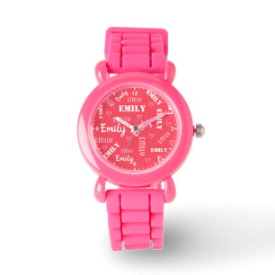Girly Pink Cute Word Art Personalized Name Girls Watch
