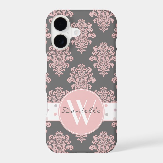 Girly Pink Damask Monogram (Back)