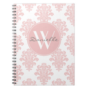 Girly Pink Damask Monogram Notebook