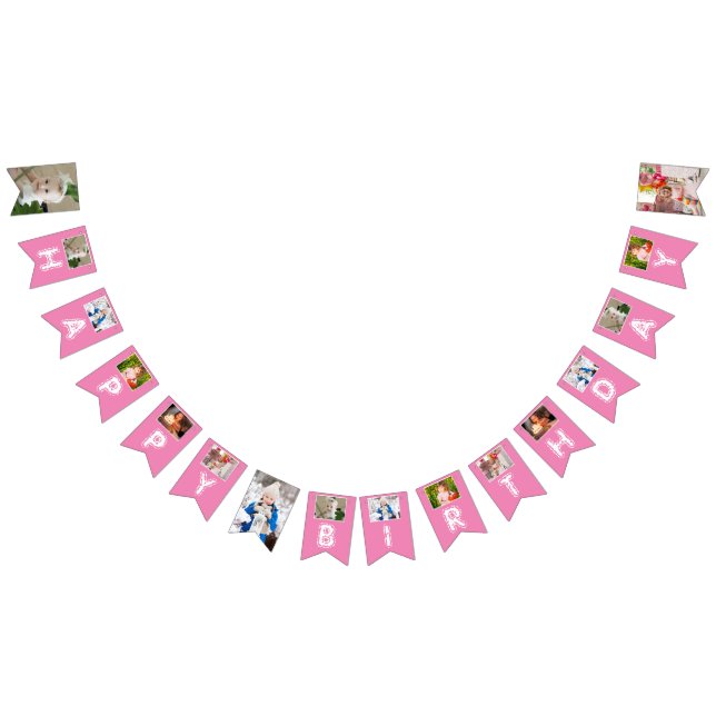 Girly Pink Daughter Photo Happy Birthday Bunting Flags (All)