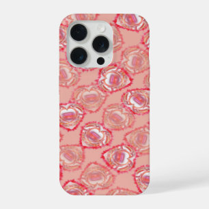 Girly Pink Diagonal Rows of Tattered Edge Hearts iPhone 15 Pro Case