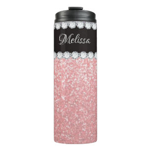 Girly Pink Diamond Personalised Thermal Tumbler