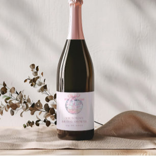 Girly Pink Disco Ball Elegant Bridal Shower Sparkling Wine Label