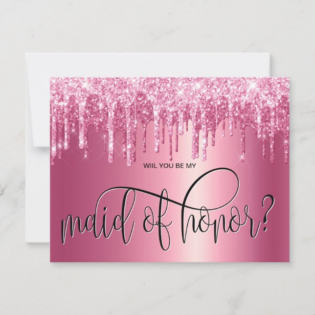 girly pink drips will you be my maid of honour invitation (Front)