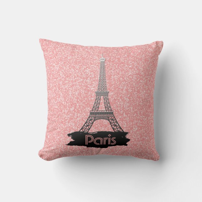 Girly Pink Eiffel Tower Glitter French Paris Throw Pillow (Front)