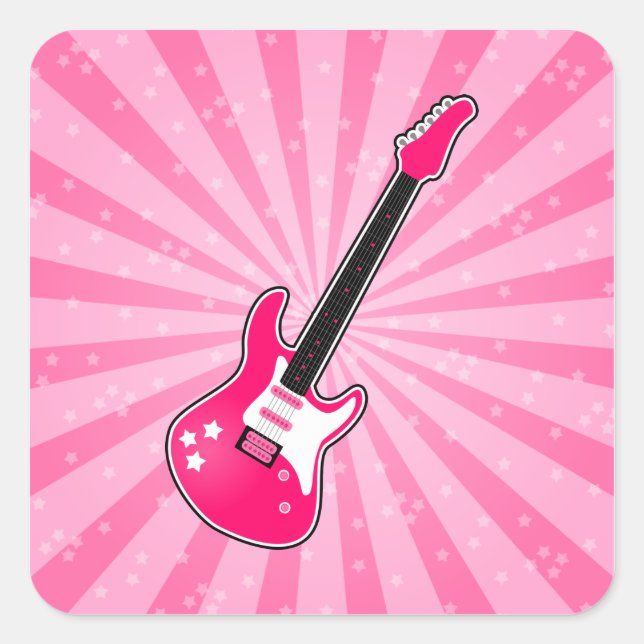 Girly Pink Electric Guitar Square Sticker (Front)