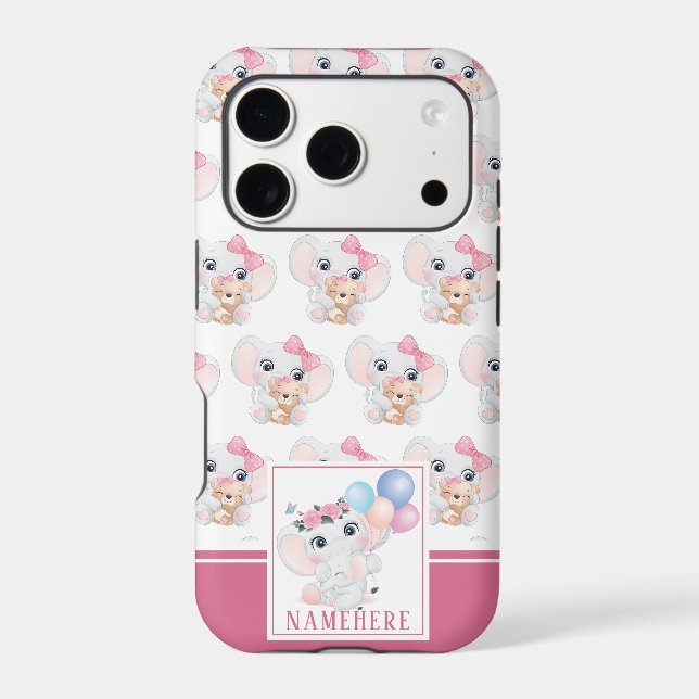 Girly Pink Elephant with Bow and Balloon Pattern (Back)