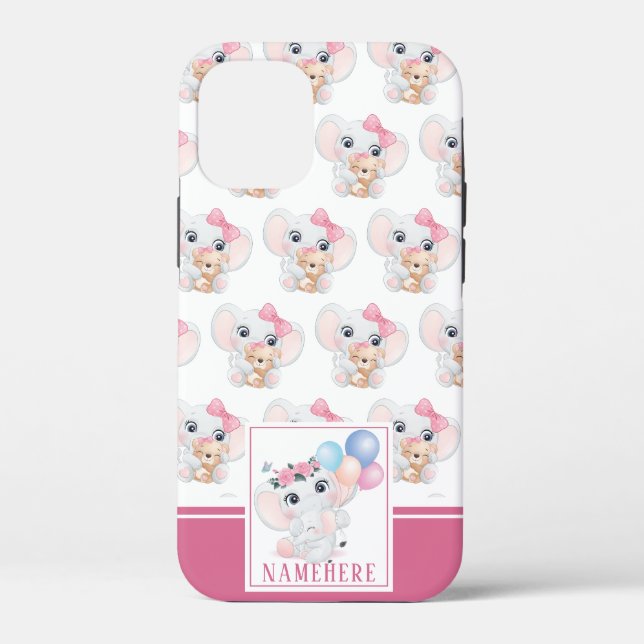 Girly Pink Elephant with Bow and Balloon Pattern Case-Mate iPhone Case (Back)