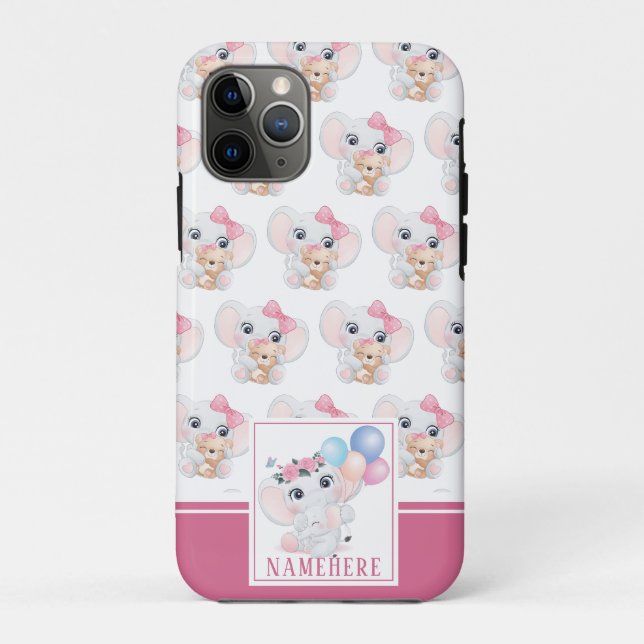 Girly Pink Elephant with Bow and Balloon Pattern Case-Mate iPhone Case (Back)