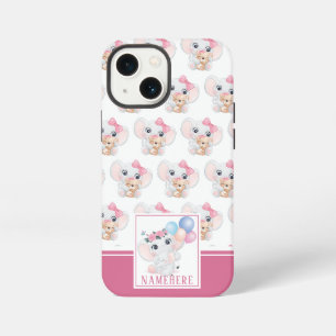 Girly Pink Elephant with Bow and Balloon Pattern iPhone 13 Mini Case