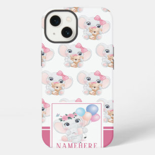Girly Pink Elephant with Bow and Balloon Pattern iPhone 13 Case