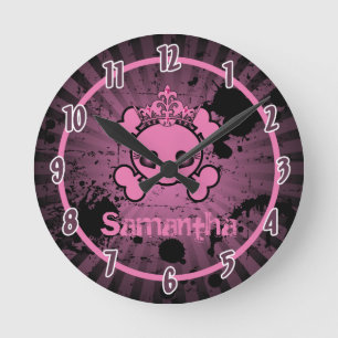 Girly Pink EMO Skull Rocker Personalized Clock