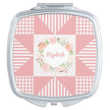 Girly Pink Evening Star Quilt Rose Wreath and Name