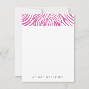 Girly Pink Faux Glitter Zebra Pattern Stationery Card