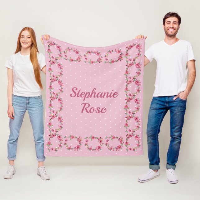 Girly Pink Floral Baby Nursery Kids Fleece Blanket (In Situ)