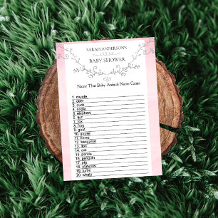 Girly Pink Floral Baby Shower Animal Name Game